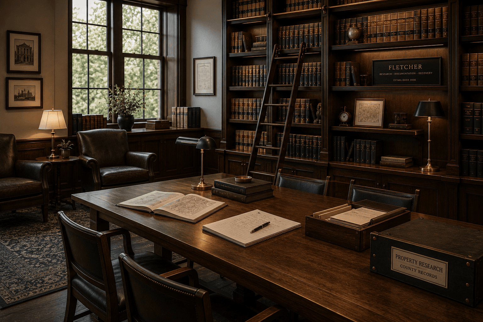 A warm library and research table