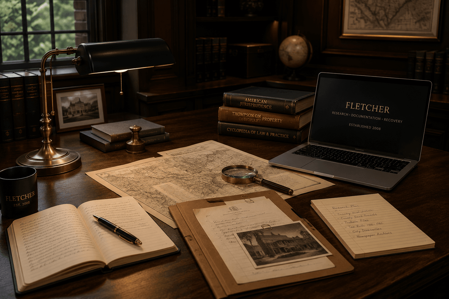 Research desk with archival documents